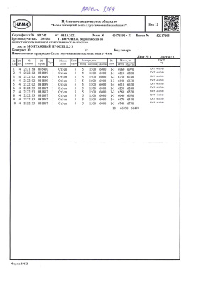 Лист г.к. 5х1500х6000 НЛМК №101742 вагон 52317203 лист 1